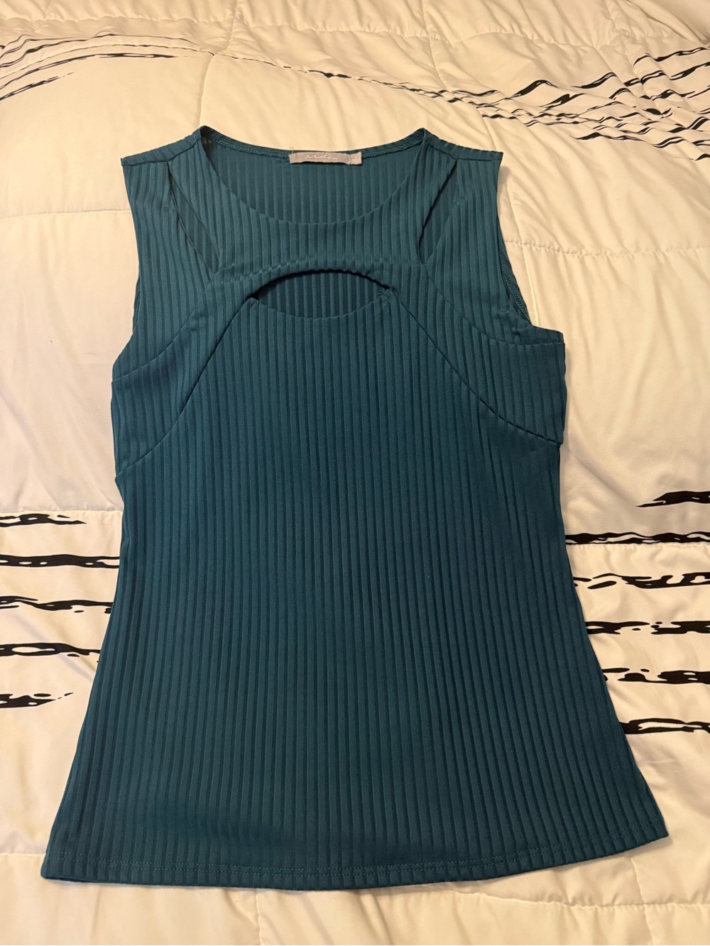 Sleeveless Teal Ribbed Cutout Tank Top